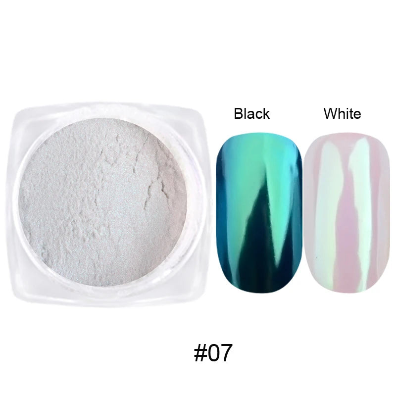 1/2PC Pearl White Mermaid Aurora Chrome Nail Powder Metallic Neon Rainbow Dust Nail Art Gel Polish Supplies Mirror Chrome Powder
