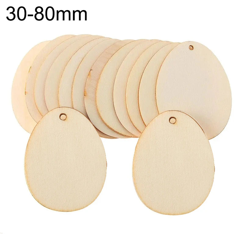 30-80mm Wooden Easter Eggs Pendants Blank Bunny Eggs Wood Chips Happy Easter Party Hanging Decoration Kids DIY Painting Crafts - Lootquake