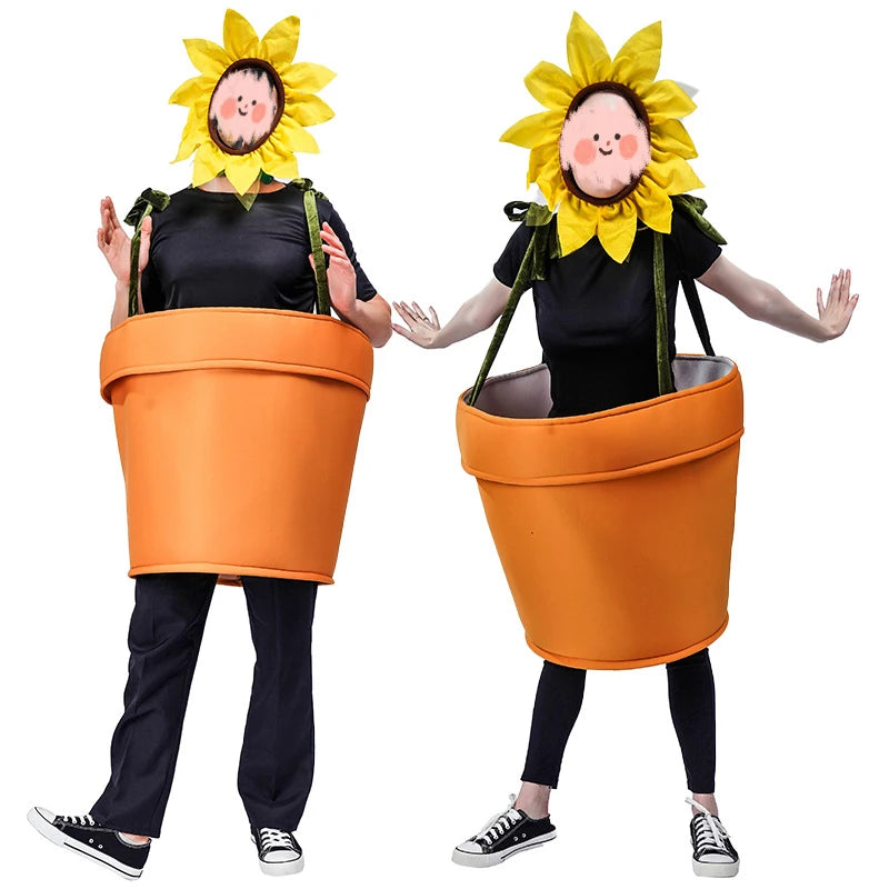 Halloween Flower Pot Costume Sunflower Costume with Headpiece for Adults Kids Cosplay Women Garden Theme Party Sunflower