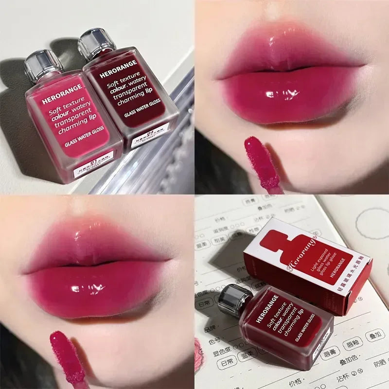 HERORANGE Brillo de labios ligero, brillo de labios, no se pega fácilmente, duradero, lápiz labial hidratante de agua, maquillaje líquido coreano