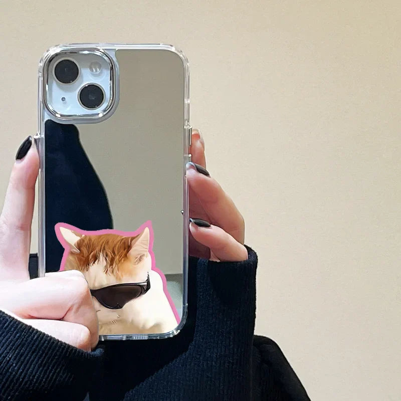 Funda para teléfono con espejo suave y bonito gato