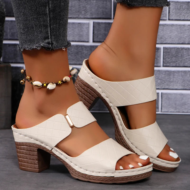 Women Summer Lightweight Hollow Sandals High Heels New Dress Chunky Open Toe Slippers Female 2024 Casual Slingback Slides Shoes - Lootquake