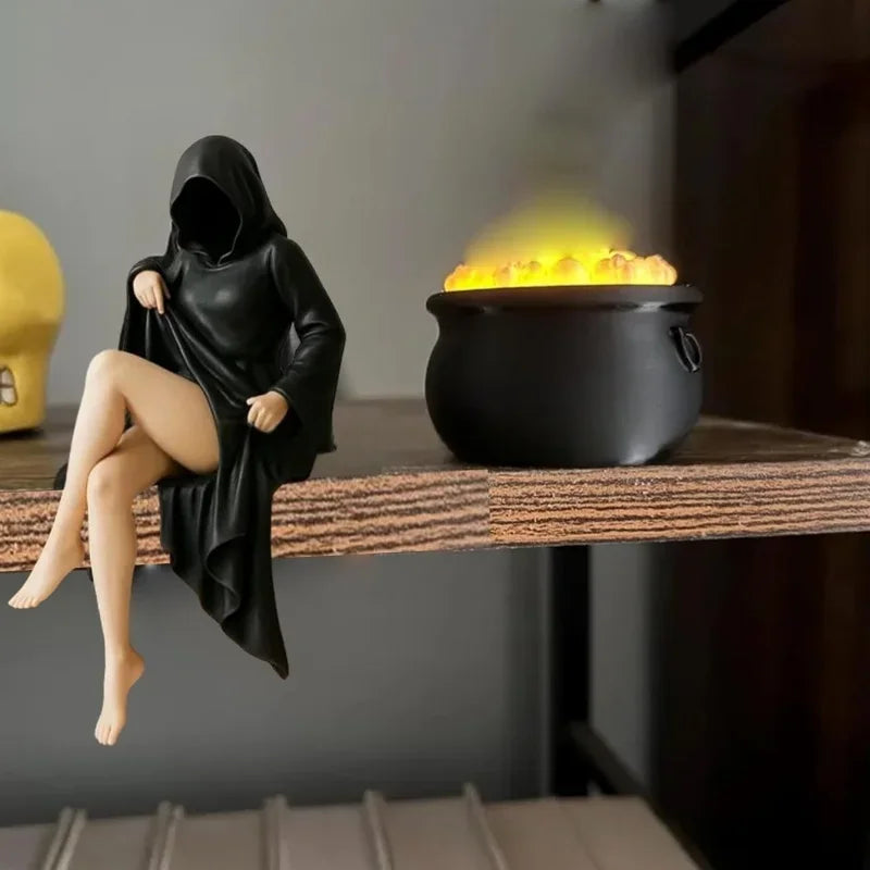 Estatua misteriosa de mujer gótica con túnica negra de 8/10/15 cm, adorno de escritorio, para escritorio, chimenea, repisa, mesa