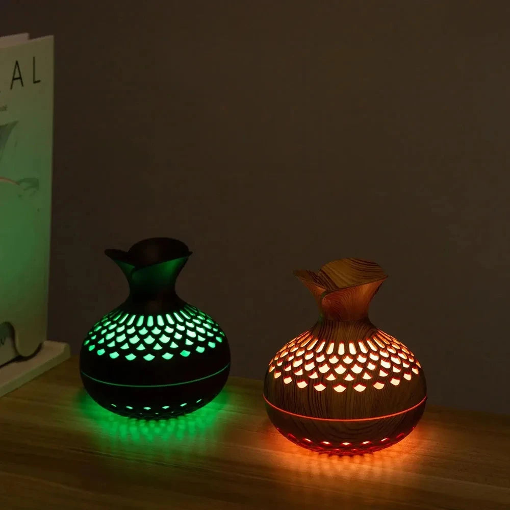 Humidificador USB de grano de madera hueco, difusor de aroma, atomizador, humidificador doméstico, instrumento hidratante, humidificador de escritorio.