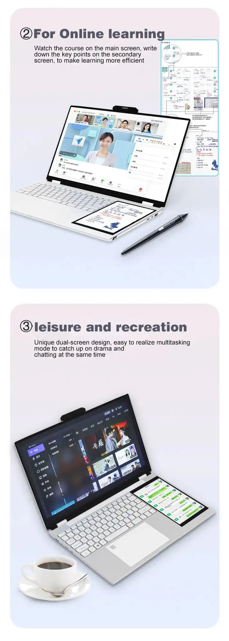 CRELNADER Dual Screen Laptop 7 Inch Touch Screen Metal Case RGB Backlit Fingerprint Unlock Window 11 Ultrathin Laptops Notebook - Lootquake