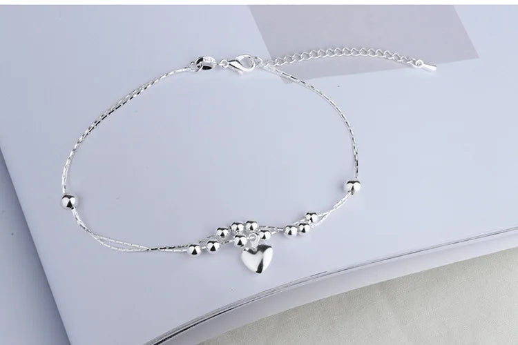 Silver color Stars Anklet Double Layer plated Charms Ankle Bracelet Jewellery Anklets For Women Foot Jewelry Love 2023 new hot - Lootquake