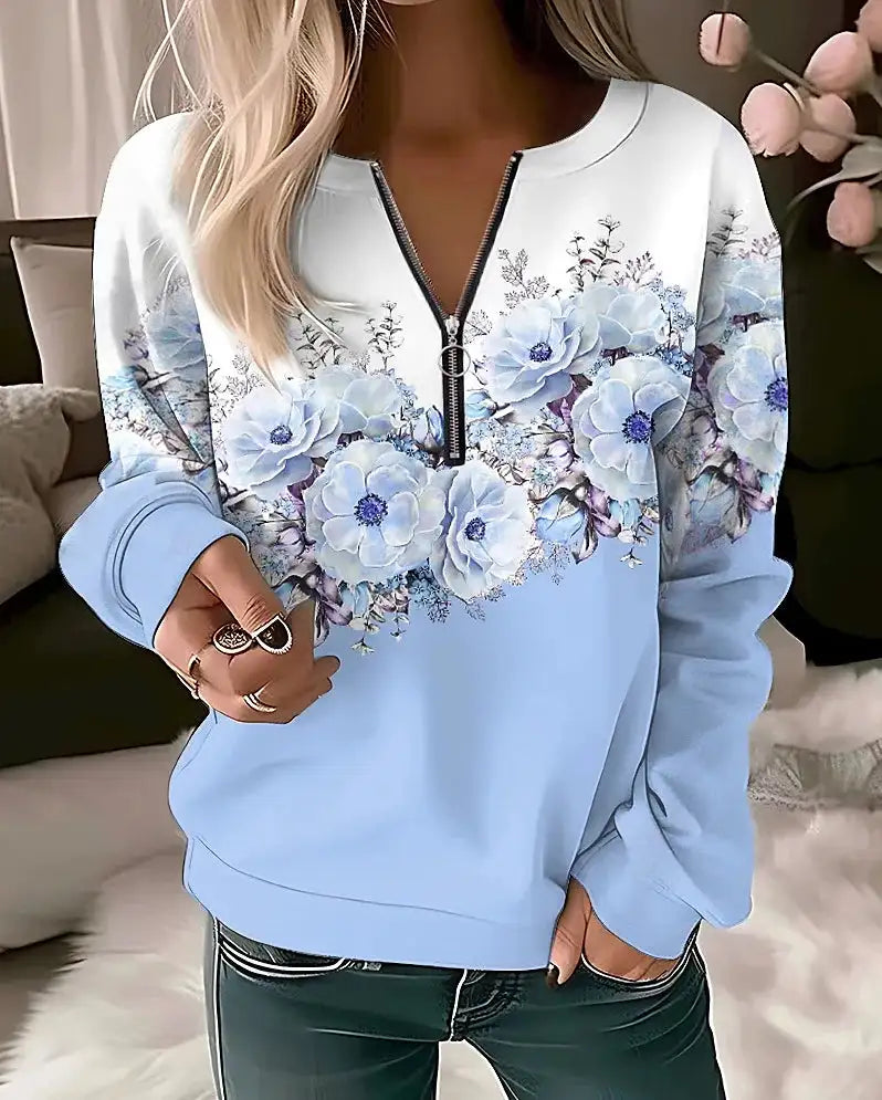 Women's Hoodies Women Fashion Floral Hoodies Flower Painting Sweatshirt Zip Up Hoodie Oversized Sudaderas Harajuku Coats Elegant - Lootquake
