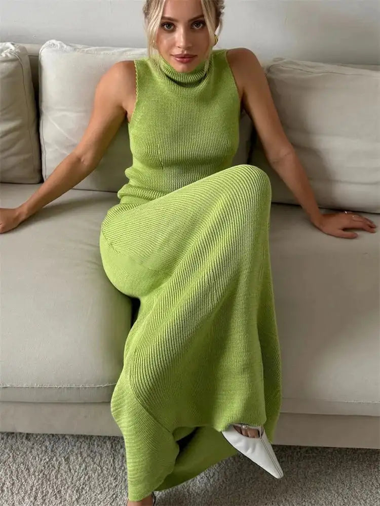 Conjunto elegante de dos piezas de punto Tossy: vestido largo, suéter acanalado y falda larga de patchwork suelta para mujer.