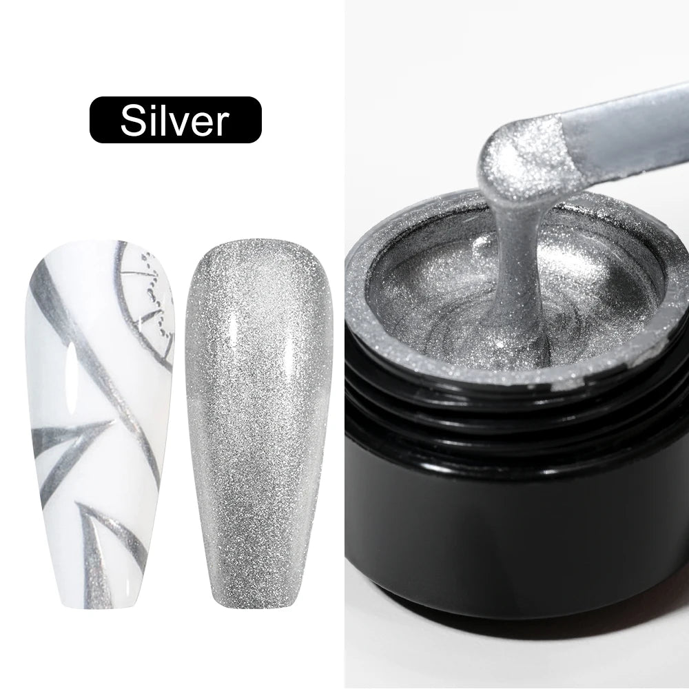 8ml Silver Mirror Metallic Nail Gels Polish UV Soak Off Paint Gel Polish Flower Drawing Gold Superbright Nails Lacquer UV Gel #*