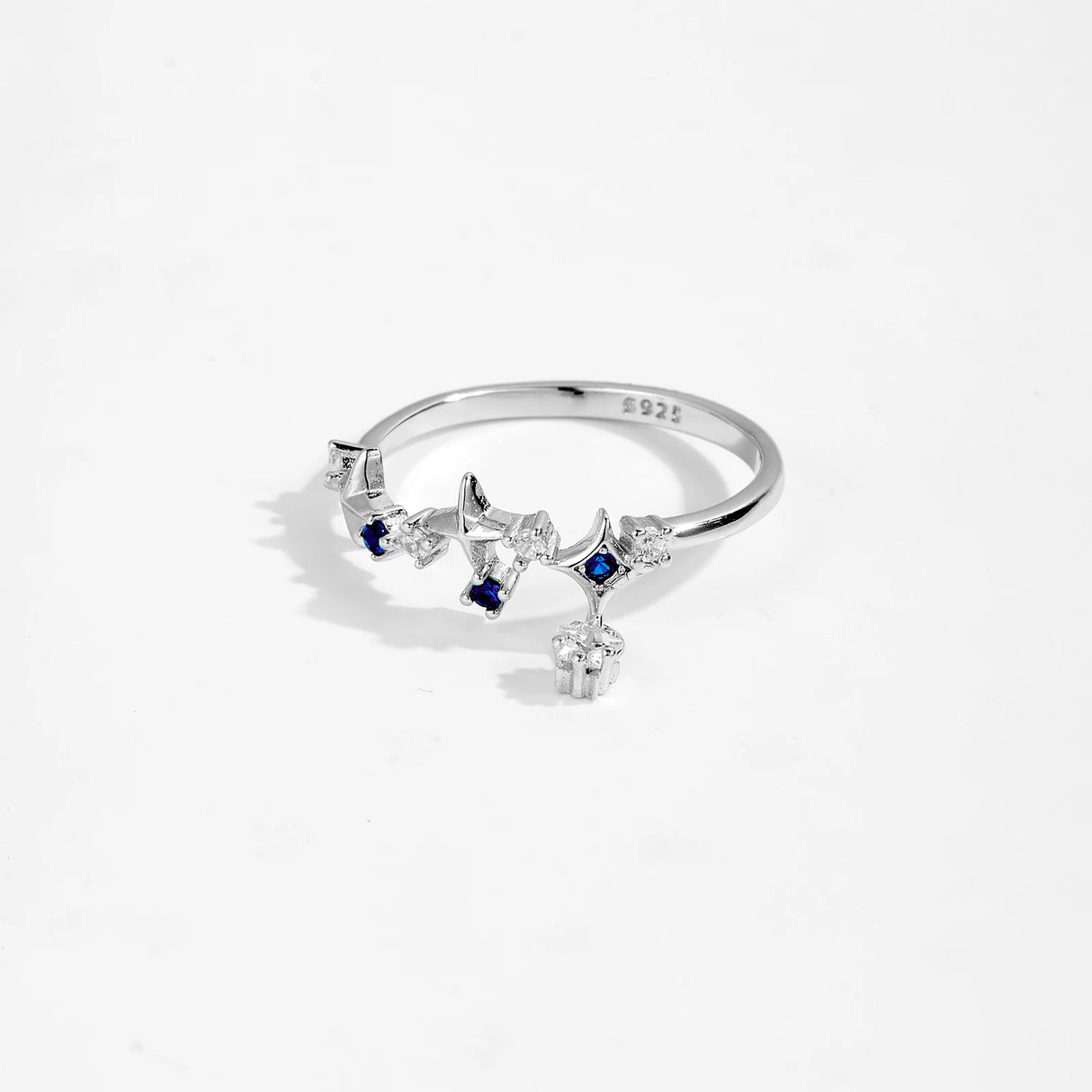 ANDYWEN 925 Sterling Silver Star Round Inlay Blue Zircon CZ Adjustable Open Ring Women Luxury Wedding Gift Dainty Jewelry - Lootquake