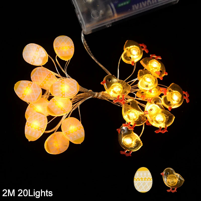 2M 20LED Easter Rabbit String Light Carrot Chick Eggs Fairy Light Garland Happy Easter Party Decoration For Home Kids Gift 2025 - Lootquake