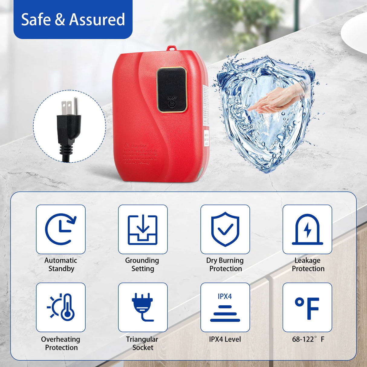 Chauffe-eau électrique instantané sans réservoir, 3,0 kW, 110 V, portable, pour la cuisine