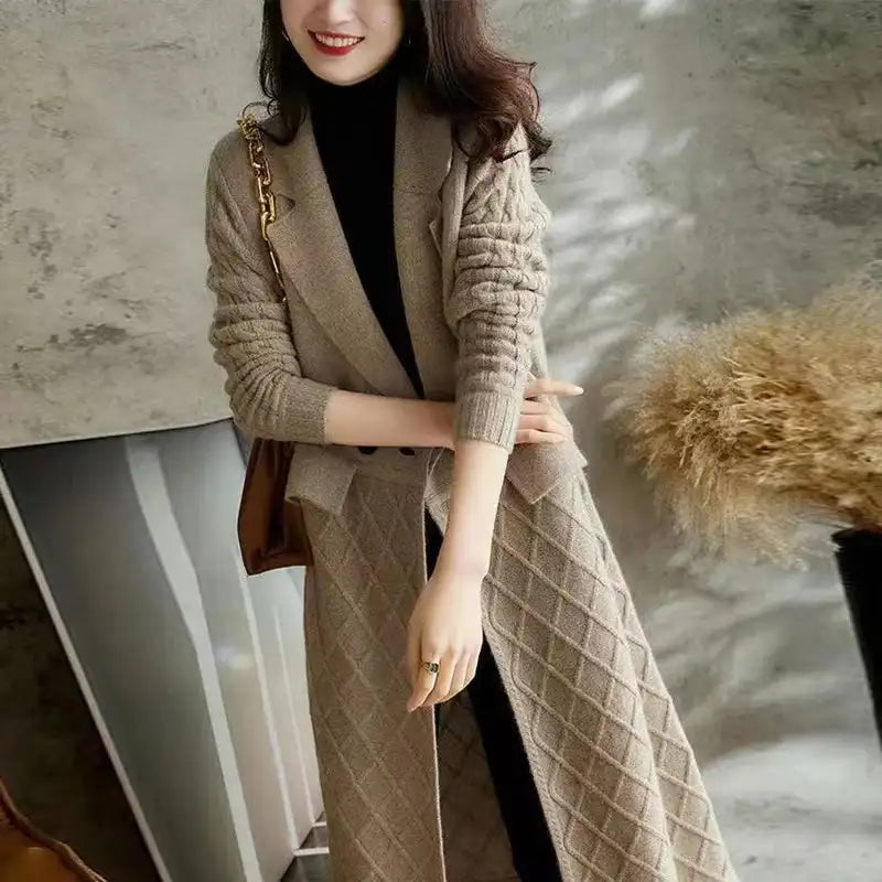 Korean French Style Cashmere Sweater Ladies Wool Windbreaker Cardigan New Autumn Winter Women Knitted Sweater Long Cardigan Coat - Lootquake