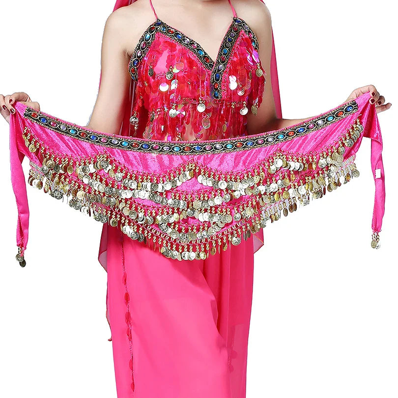 1PC New Style Belly Dance Belt Newest Multi-color Glass Silk Velvet Dancing Belt Scarf Crystal BellyDance Waist Chain Hip Scarf