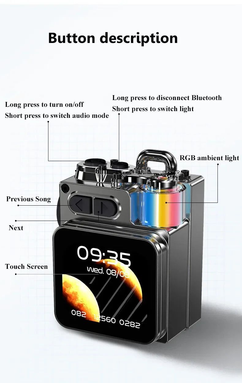 Mini haut-parleur Bluetooth intelligent à écran tactile, lecteur audio portable, appel mains libres sans fil, boîte à musique MP3, prise en charge de la lecture TF, contrôle par application