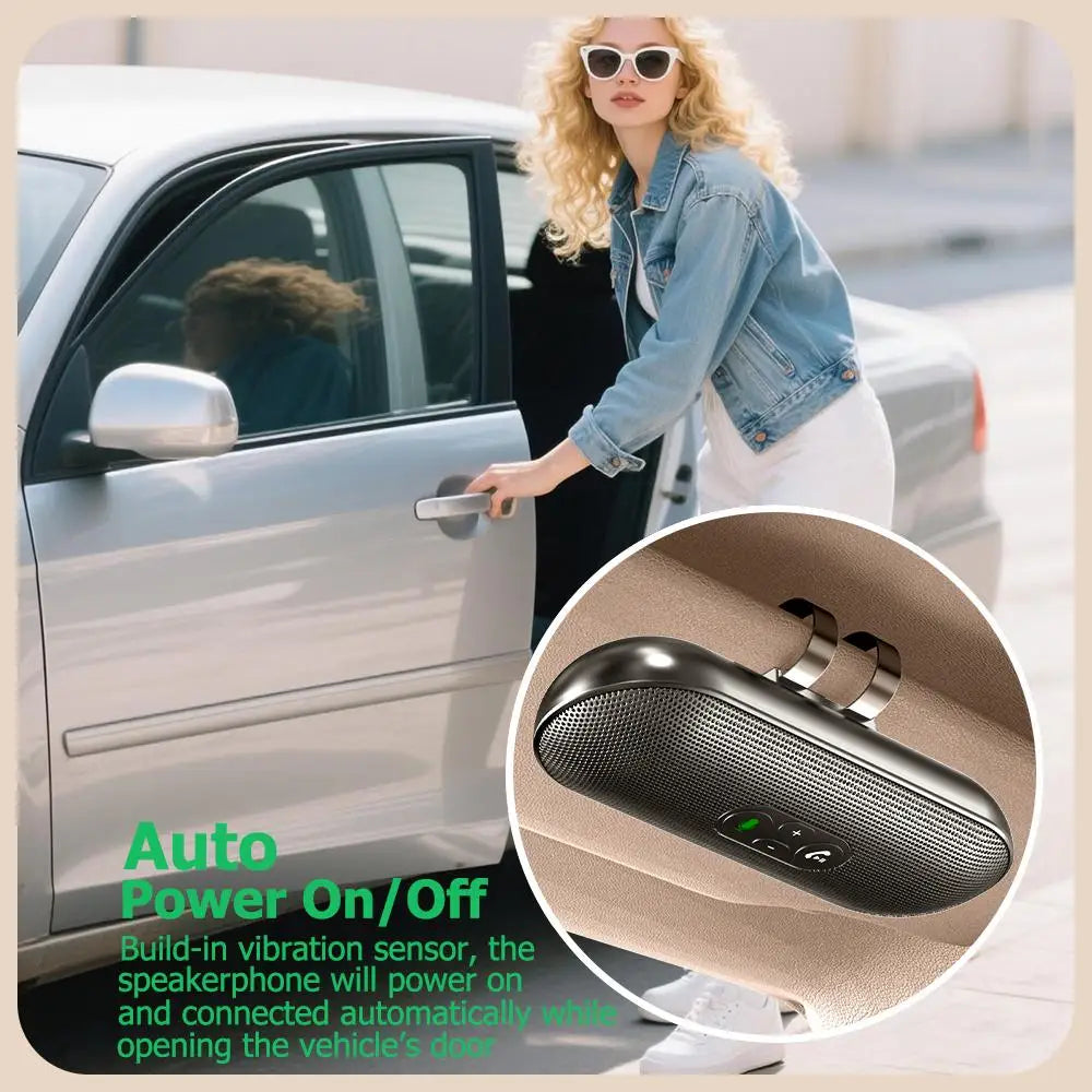 Altavoz Bluetooth 5.4, kit manos libres para coche, clip para visera, receptor de audio inalámbrico, altavoz, reproductor de música a todo volumen, micrófono dual
