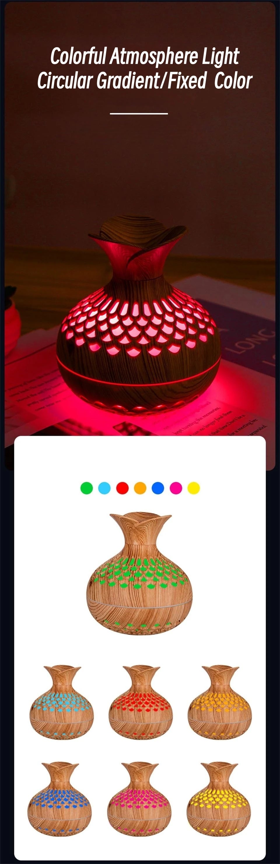 Humidificador USB de grano de madera hueco, difusor de aroma, atomizador, humidificador doméstico, instrumento hidratante, humidificador de escritorio.