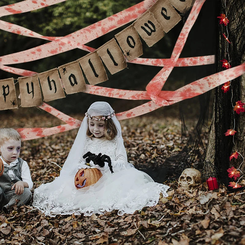 Haunted House Home Scene Decoration 3m/5m Halloween Bloody Gauze Bandage Warning Isolation Belt Horror Props For Halloween Party