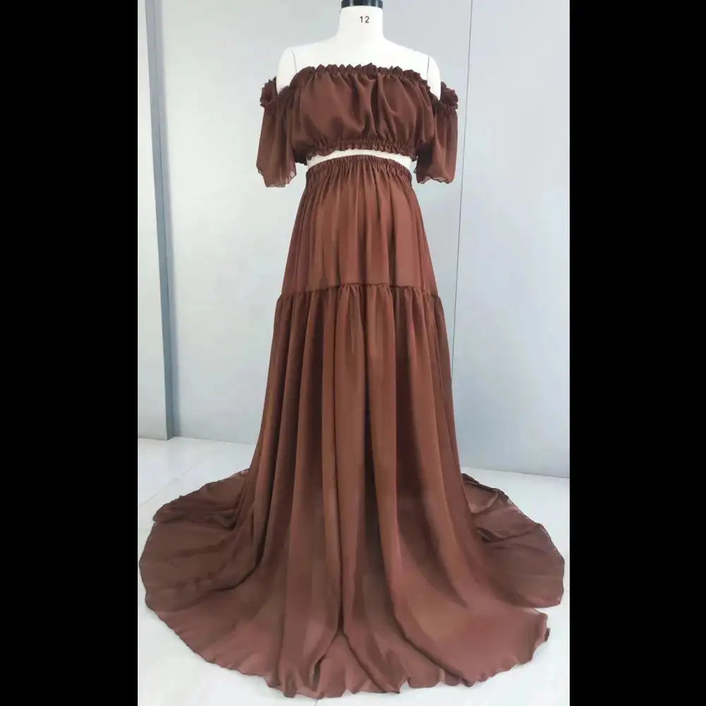 Maternity Dress For Photoshoot Pregnancy Off Shoulder Ruffled Semi Transparent Chiffon Long Dress Photography Dress For Women - Lootquake