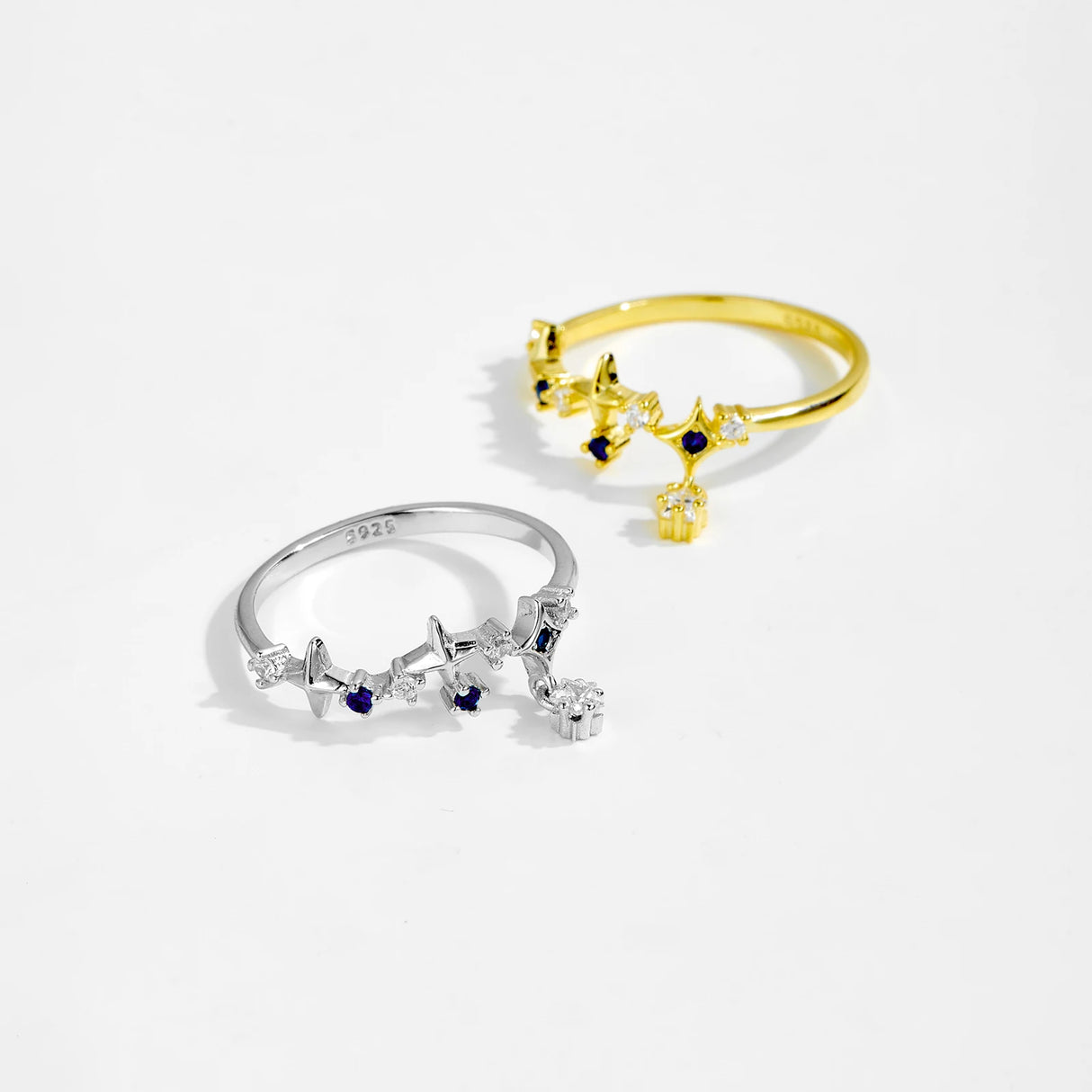 ANDYWEN 925 Sterling Silver Star Round Inlay Blue Zircon CZ Adjustable Open Ring Women Luxury Wedding Gift Dainty Jewelry - Lootquake