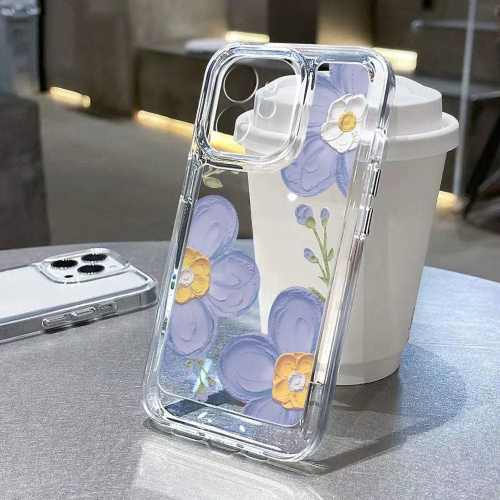 Funda para teléfono con pintura al óleo de flores moradas