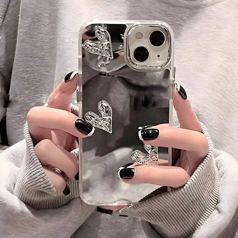 Funda para teléfono con espejo y corazón de amor 3D