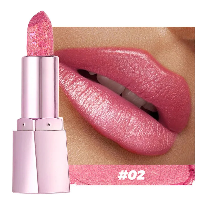 Lápiz labial brillante con brillo perlado, hidratante y de alto brillo, duradero y no pegajoso, maquillaje sensual con efecto perlado.