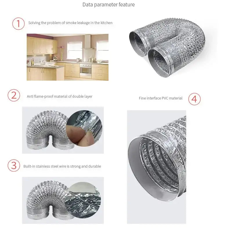 ∅150mm Double Layer Aluminum Foil Pipe Flexible Ventilation Duct for Kitchen Bathroom Extractor Dryer Fan Grow Tent 1.5m-6m - Lootquake