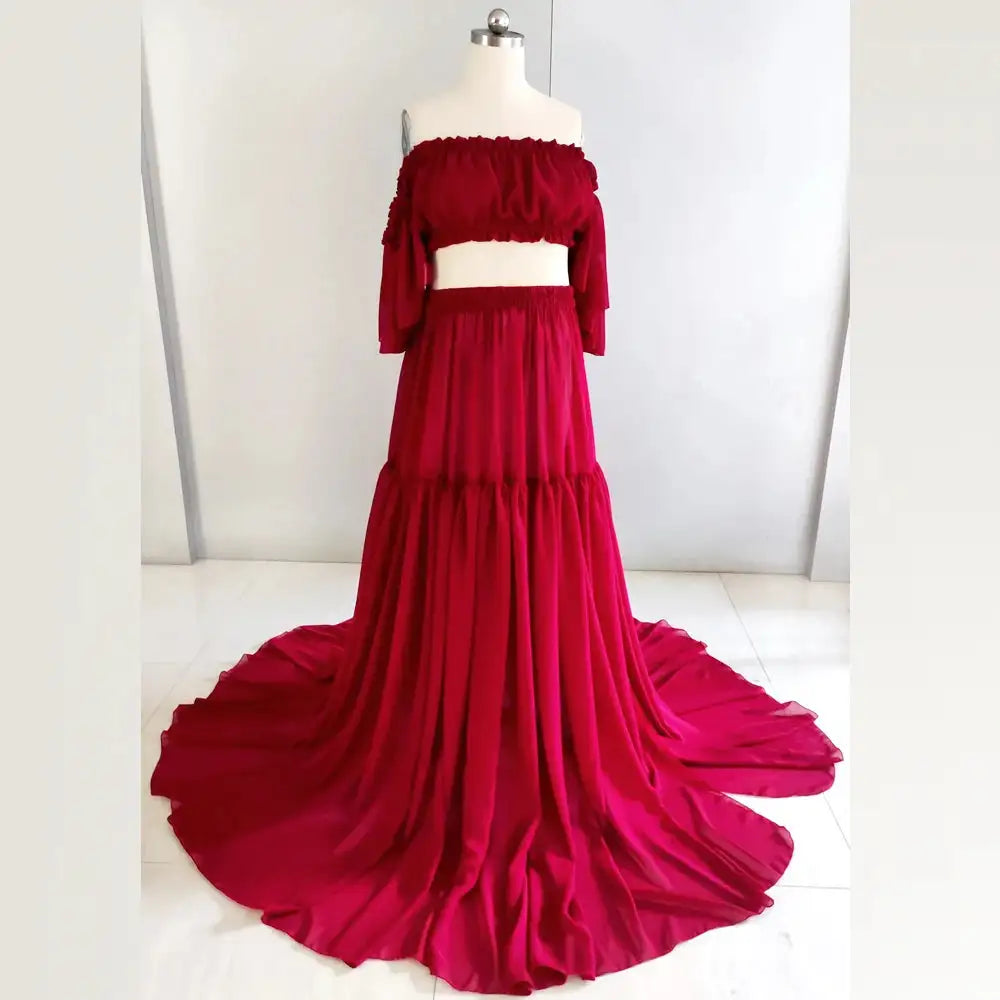 Maternity Dress For Photoshoot Pregnancy Off Shoulder Ruffled Semi Transparent Chiffon Long Dress Photography Dress For Women - Lootquake