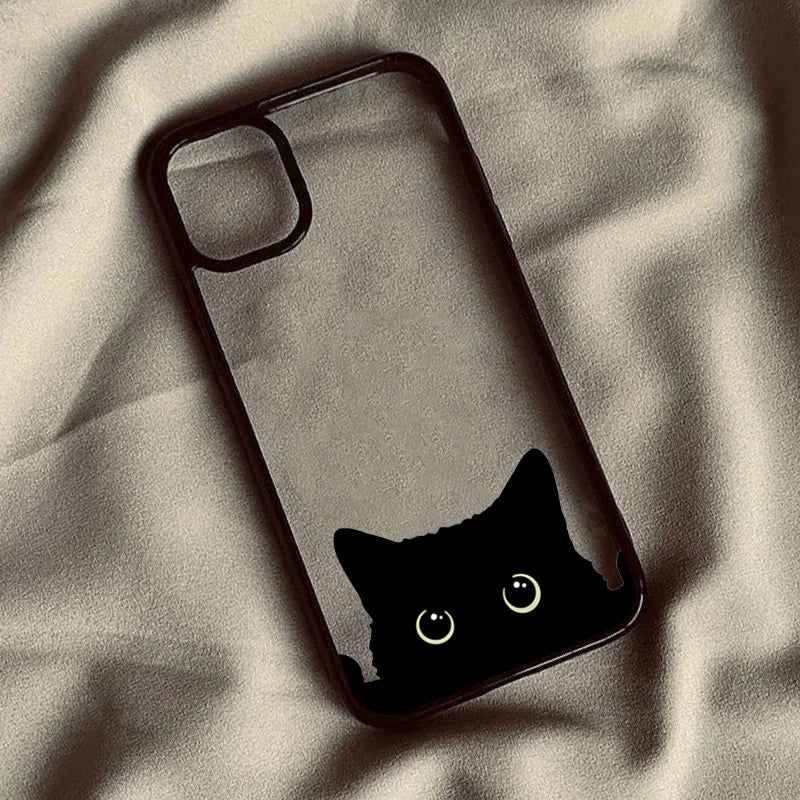 Funda rígida transparente con bonito estampado de gato negro