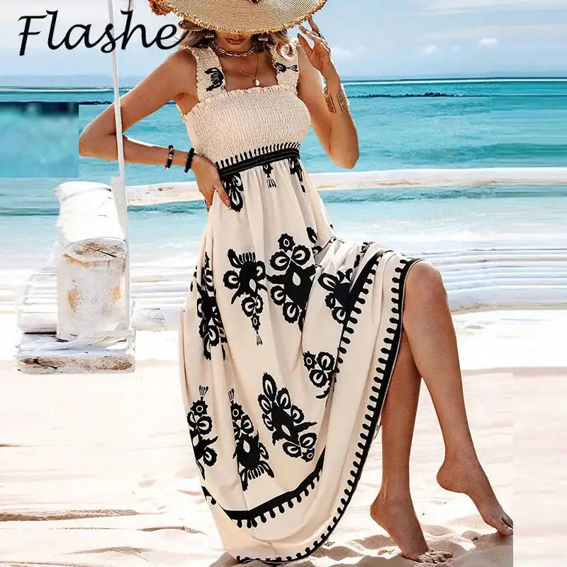 Summer Holiday Dress Women Casual Sleeveless A-Line Party Long Dress Boho Casual Sleeveless Party Dress 2024 - Lootquake