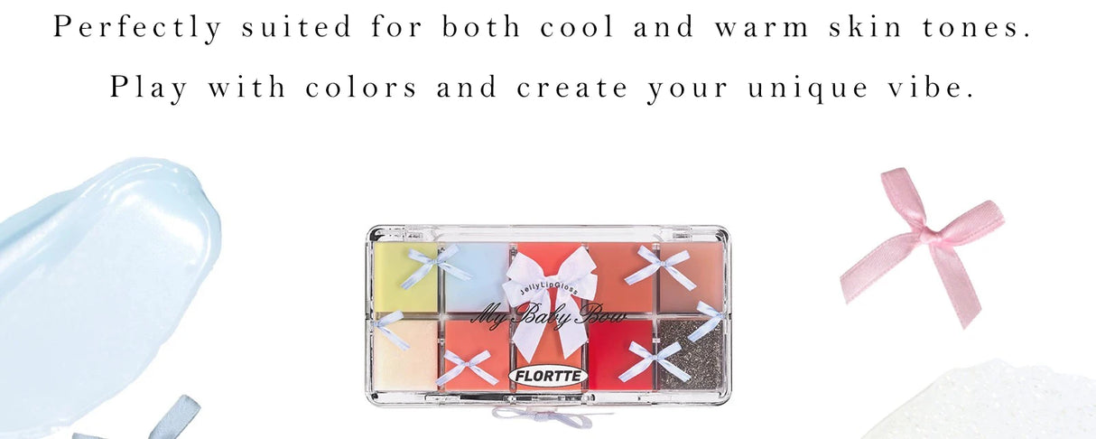 FLORTTE 10-Color Lip Palette Lip Gloss and Lipstick Glossy Moisturizing Pigmented Multifunctional Easy to Apply