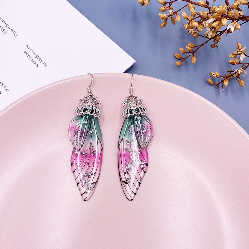 Boucles d'oreilles en forme d'ailes de fée faites à la main, en forme d'ailes de papillon, d'insectes, en forme de goutte, en feuille de strass, bijoux de mariée romantiques