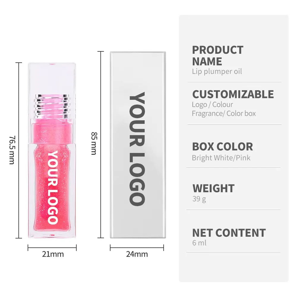Gloss à lèvres transparent de marque privée, maquillage couleur, huile à lèvres repulpante, hydratant, waterproof, longue durée, cosmétiques personnalisés en vrac