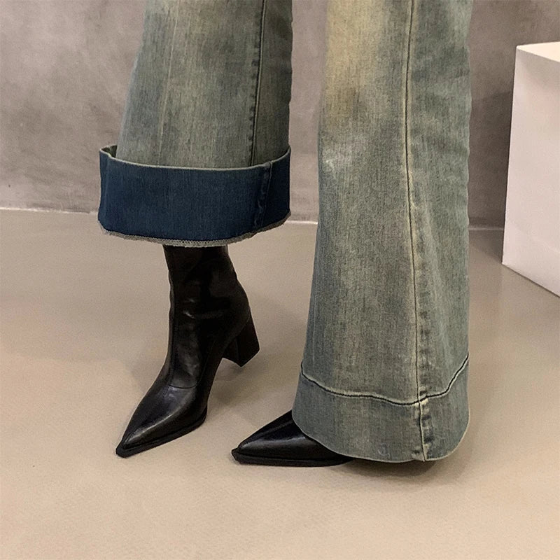 Designer Vintage Women Ankle Boots Fashion Pointed Toe Short Booties Elegant High Heels Shoes Botas Mujer - Lootquake