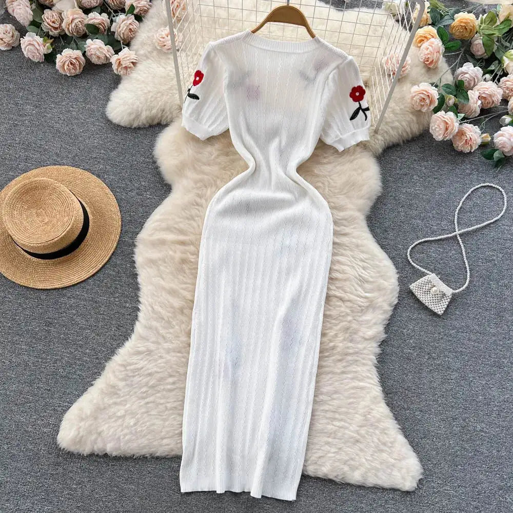 Crochet Dresses Knit Cut Out Dress Jurk Dames Beach Dresses for Women 2023 Short Sleevel Female Vestidos Mujer Maxi Long Dress - Lootquake