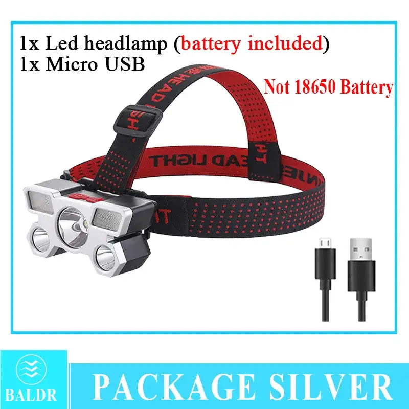 5LED Headlamp Rechargeable With Built In 18650 Battery Strong Light Long Range Torch Outdoor Camping Adventure Fishing HeadLight - Lootquake