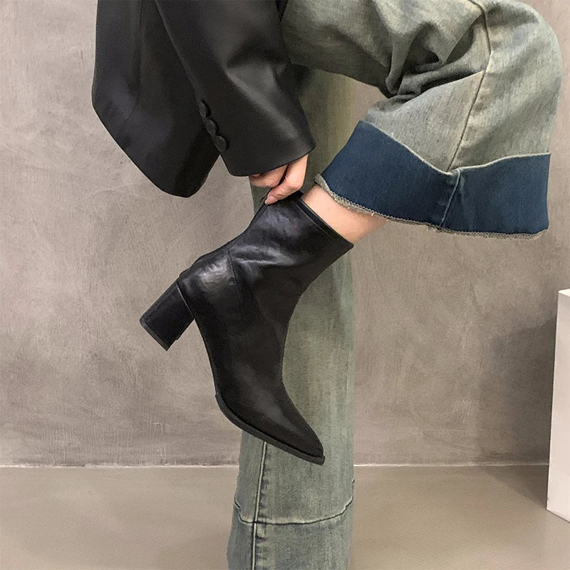 Designer Vintage Women Ankle Boots Fashion Pointed Toe Short Booties Elegant High Heels Shoes Botas Mujer - Lootquake