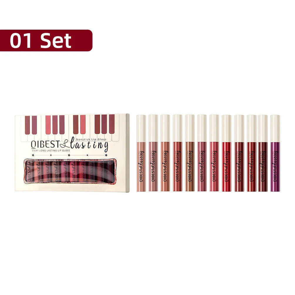 Coffret de gloss mat de luxe, 12 teintes waterproof, non collant, longue tenue, pour un maquillage de fête quotidien