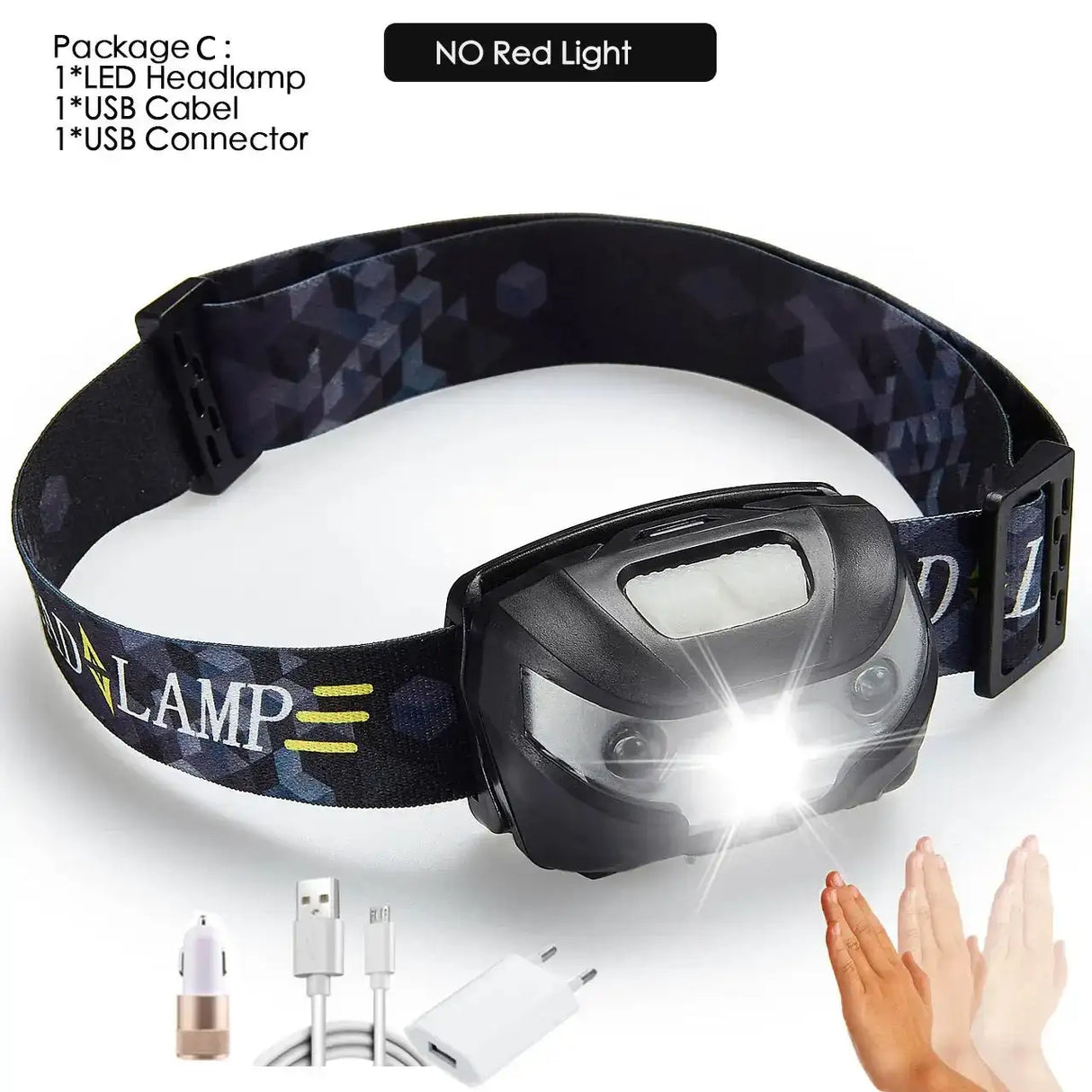 Potente linterna frontal LED recargable con sensor de movimiento corporal, linterna frontal para acampar, linterna frontal con USB