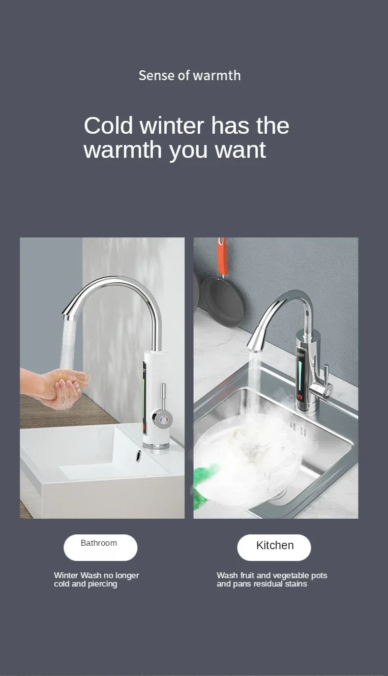 Robinet de cuisine électrique à chauffage instantané 3300 W, double usage, eau chaude et froide, sans réservoir, chauffage rapide avec affichage LED