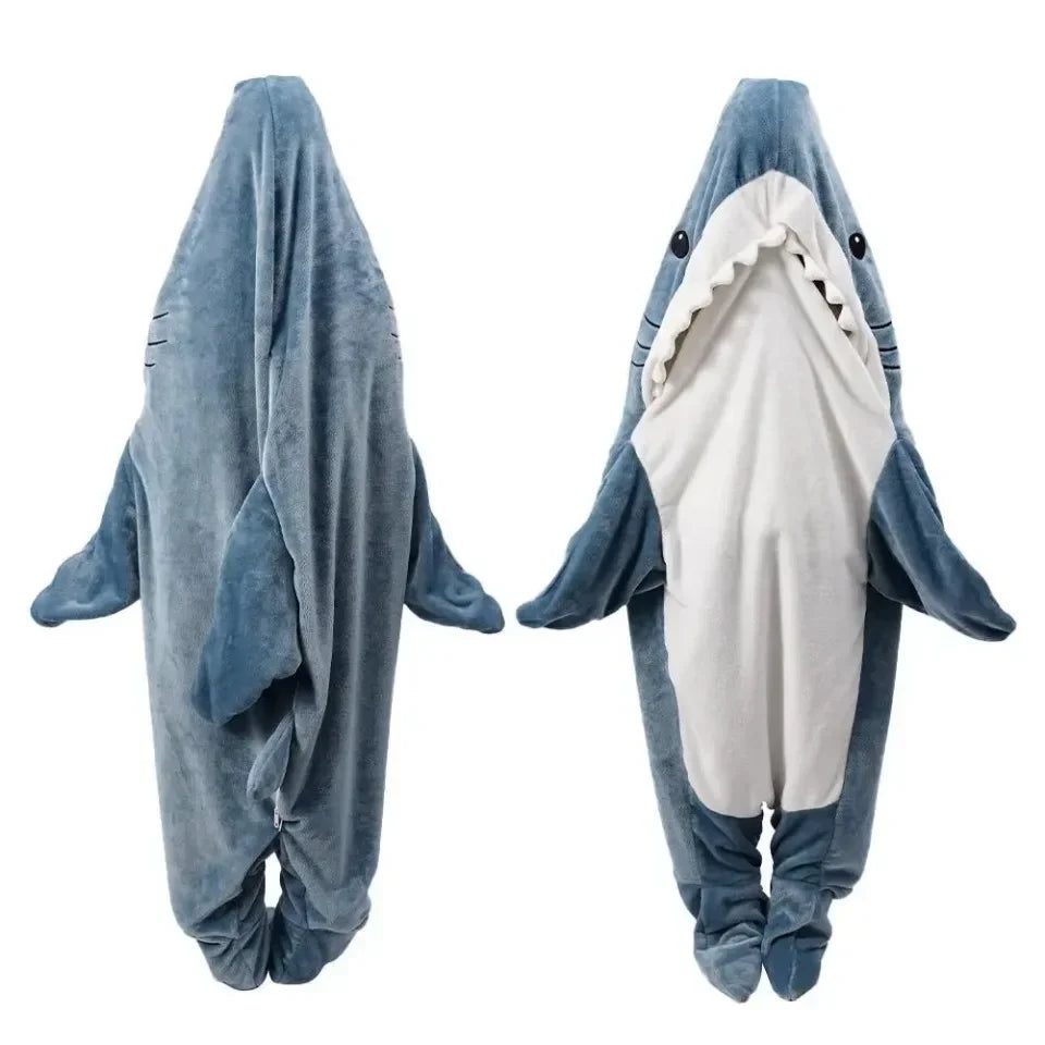 Shark Blanket Adult Cartoon Sleeping Bag Shark Onesie Sleeping Bag Pajama Hooded Warm Flannel Funny Homewear Winter Warm Blanket