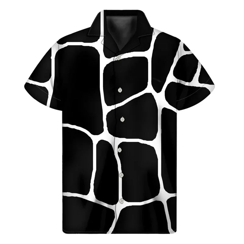 3D Printed Black And White Giraffe Pattern Hawaii Shirts Mens Short Sleeve Big Size Beach Shirts Funny Giraffe Party Blouse Tops - Lootquake