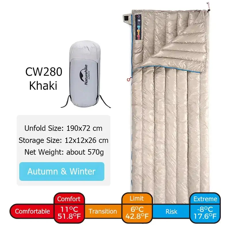 Naturehike CW280 Sleeping Bag Winter Waterproof Goose Down Sleeping Bag Ultralight CWM400 Hiking Camping Sleeping Bag - Lootquake