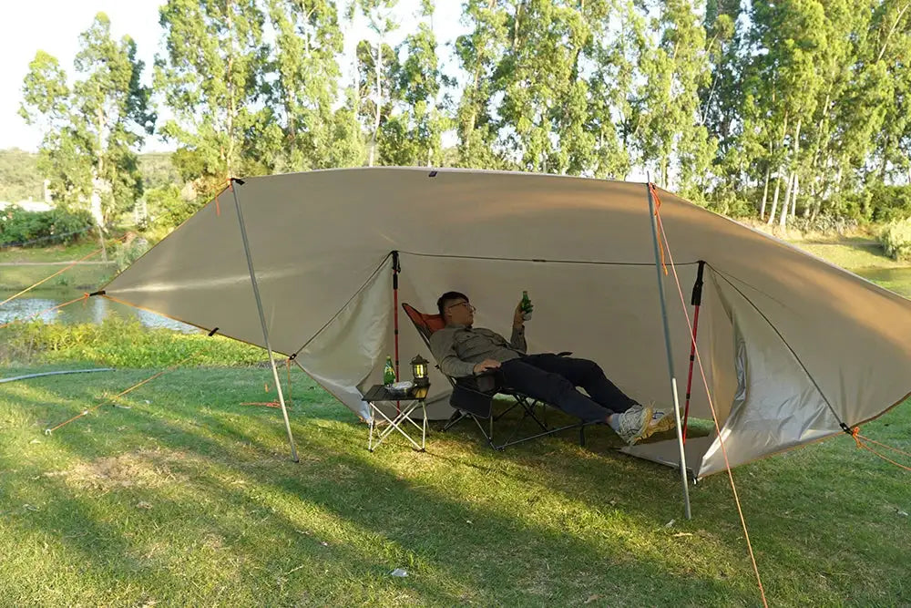 4x4m 4x3m 3x3m 19 Hang Points Tent Tarp Survival Sun Shelter Shade Canopy Outdoor Backpacking Waterproof Camping Awning SunShade - Lootquake