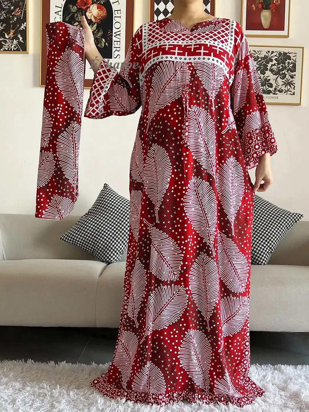 New Style African Dashiki Print Long Sleeve Loose Cotton Elegant Women Abaya Long Dress Summer Maxi Casual Dresses Vestidos