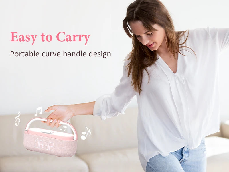 Enceinte Bluetooth 2500 mAh avec chargeur sans fil, radio FM et lumière réglable – Double enceinte portable pour chambre, bureau et cadeaux