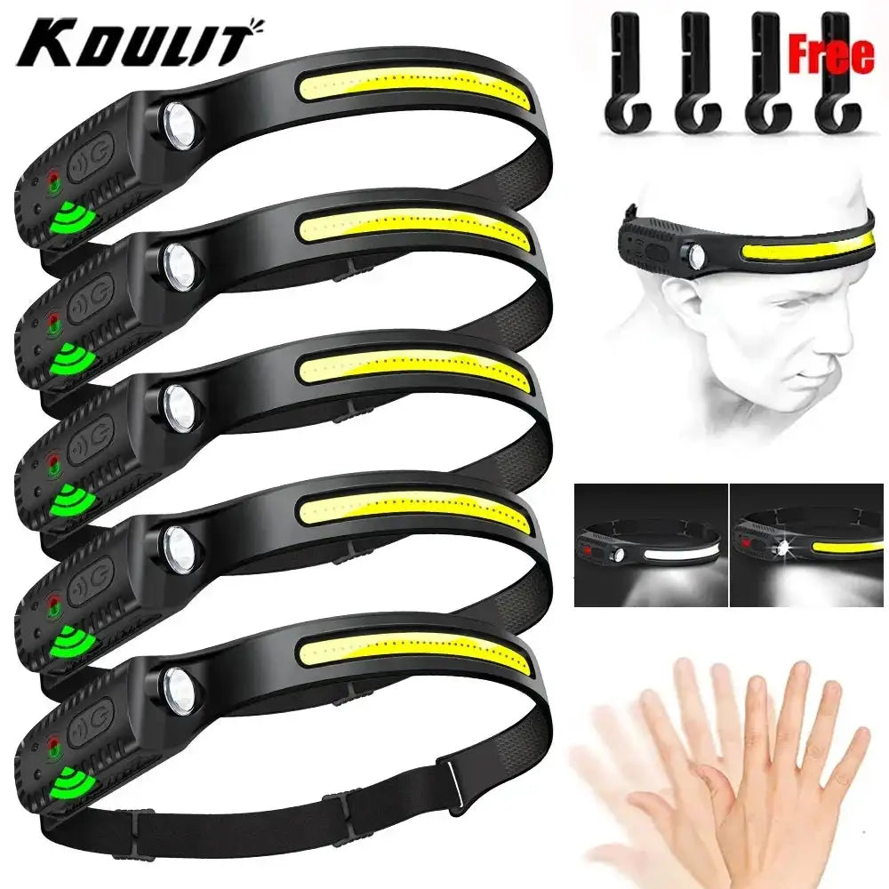 Sensor Headlamp LED Head Flashlight Rechargeable Headlight Head Torch Built-in Battery 5 Lighting Modes Fishing Camping Lantern - Lootquake
