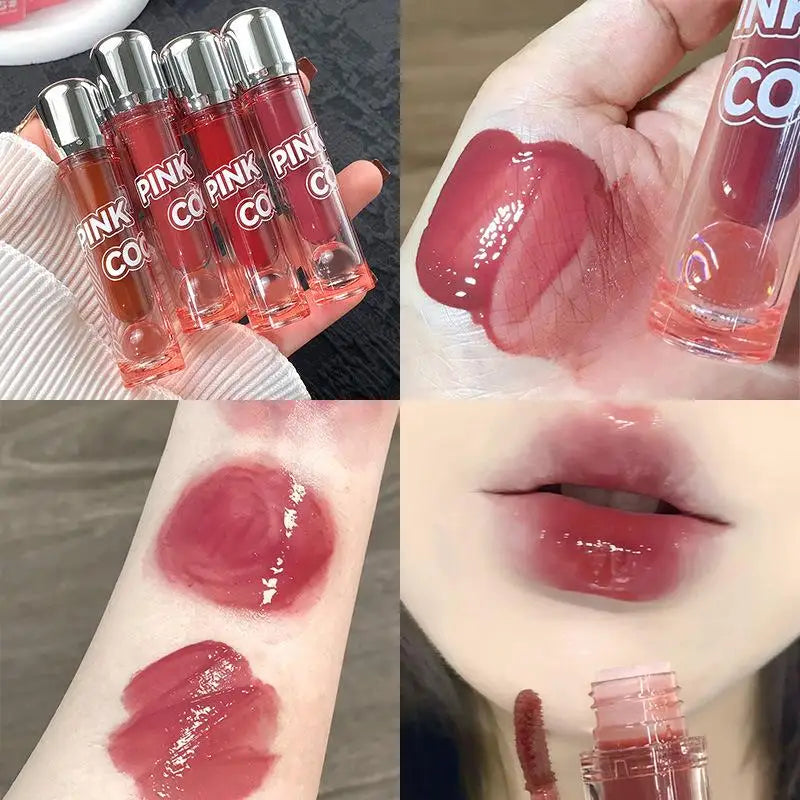Lápiz labial líquido rojo oscuro con efecto espejo, color marrón rojizo, hidratante ligero, antiadherente, con alta pigmentación, maquillaje cosmético para labios.