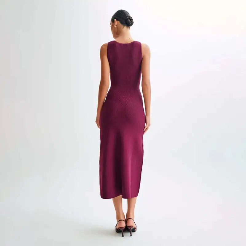 Fashion Knitted Long Dress For Women Elegant Sleeveless Button Maxi Sweater Bodycon Dresses Female Party Fashion Vestidos 2024 N - Lootquake